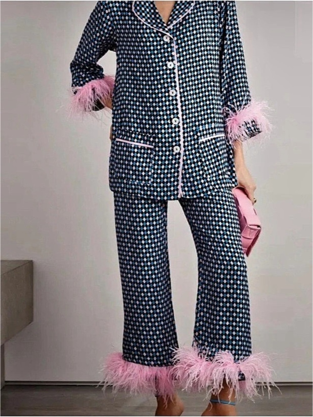 Sleeper Party Pajamas with Feathers Geometric Set XL